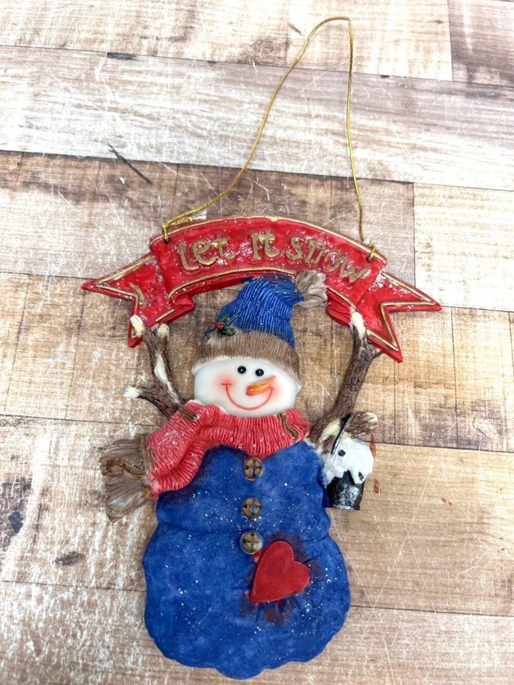 Let It Snow Hanging Snowman Christmas Ornament Glitter Accents